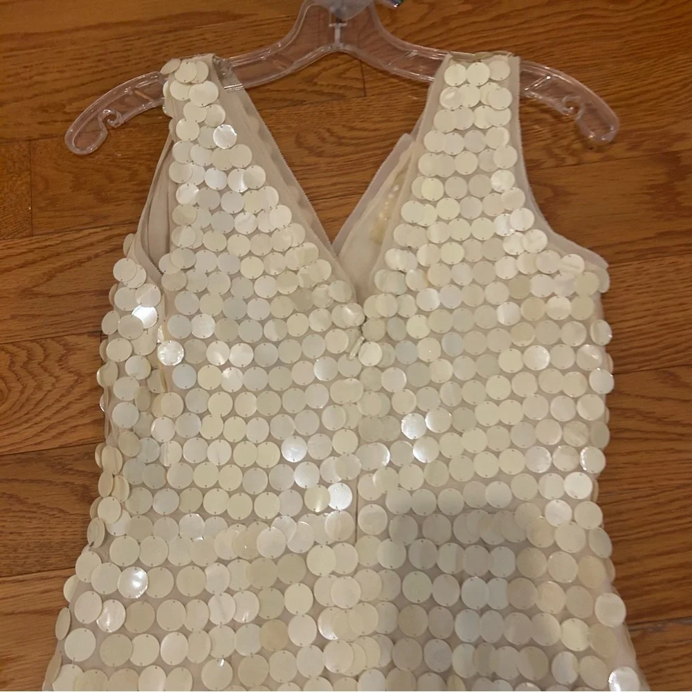 BCBGMaxAzria size 2 womens Sequin Sleeveless Dress cream white luxury - Picture 6 of 8